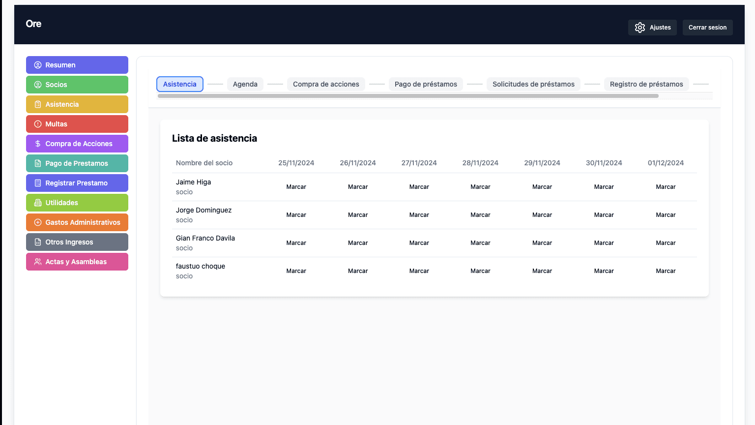 Clean, organized table layout for easy attendance marking