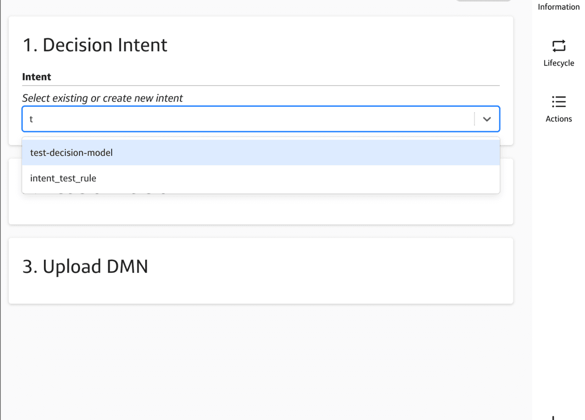 Decision intent selection interface